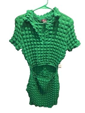 Green Textured Knit Cutout Dress